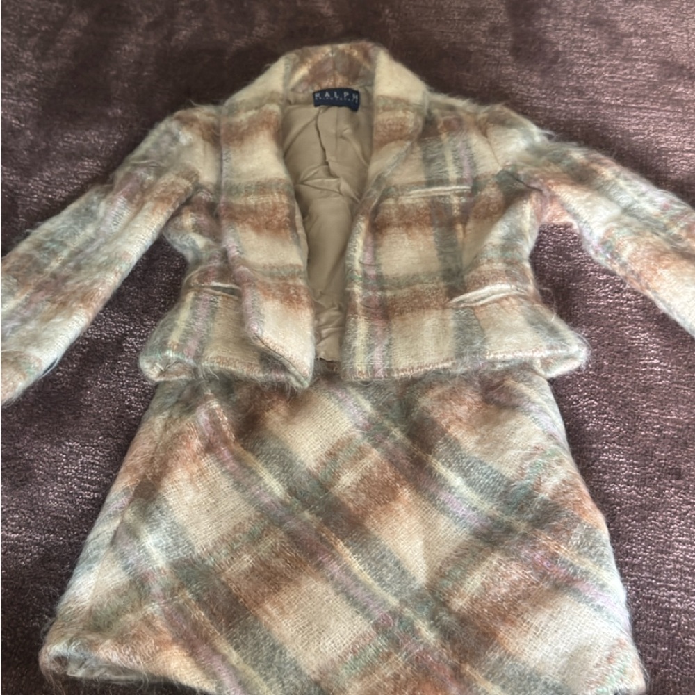 RALPH LAUREN Women's Plaid Jacket and Skirt Set - Cream,  Brown, purple, green